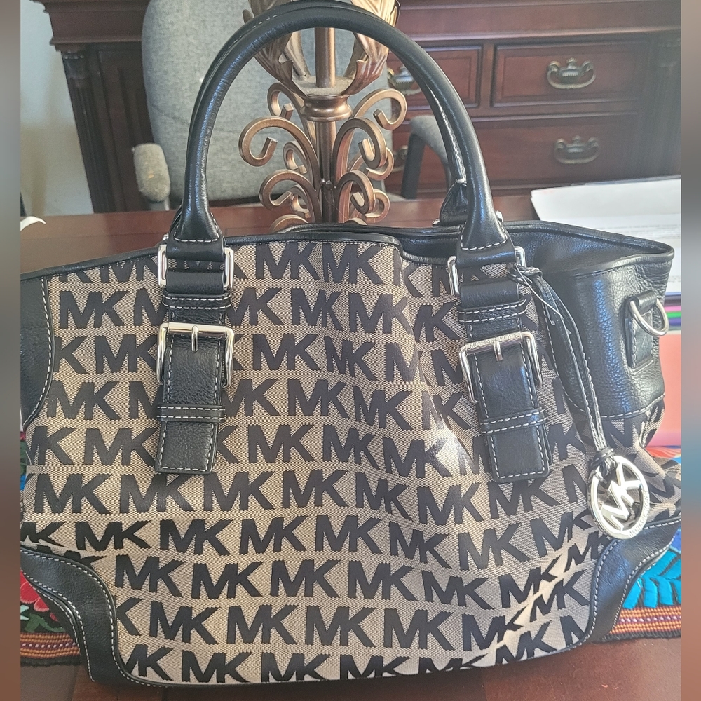 Michael Kors Black and Tan Signature Tote Bag